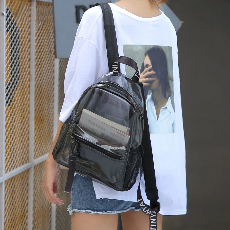 Mochila Feminina Transparente Esportiva Design Casual Bolsas Versátil