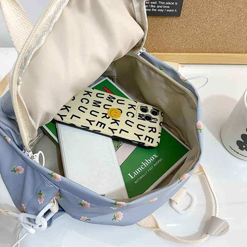 Mochila De Ombro Estampa Floral Bolsa Versátil Para Lazer Moda Feminina