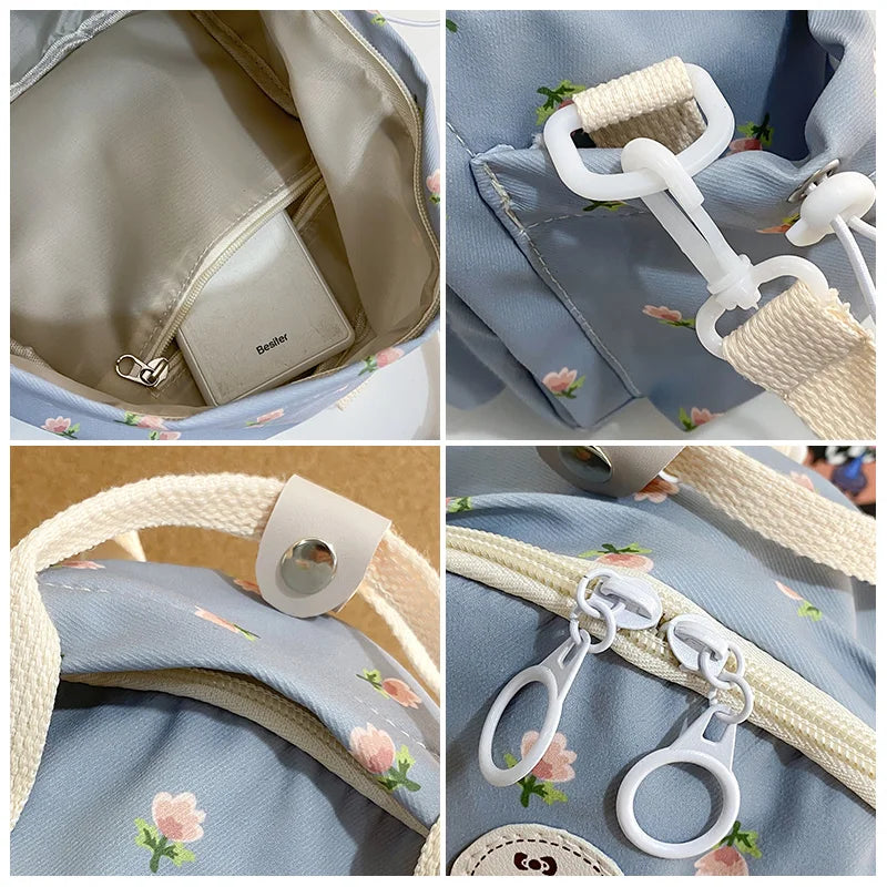 Mochila De Ombro Estampa Floral Bolsa Versátil Para Lazer Moda Feminina
