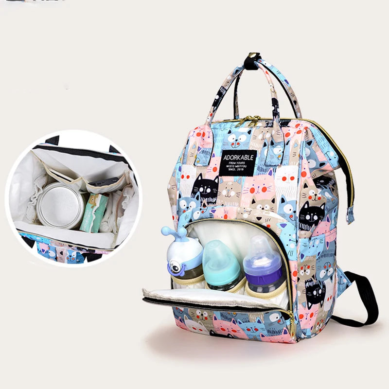 Mochila Maternidade Estampa Desenho Animado De Grande Capacidade Bolsa De Armazenamento