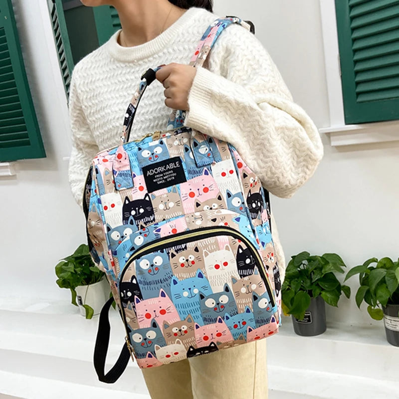 Mochila Maternidade Estampa Desenho Animado De Grande Capacidade Bolsa De Armazenamento