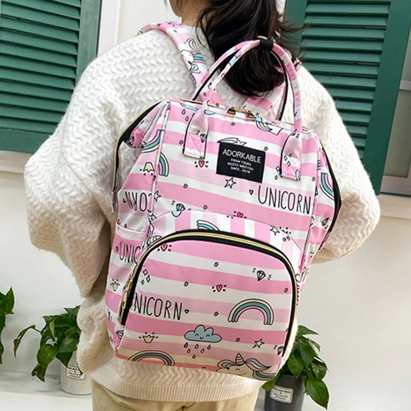 Mochila Maternidade Estampa Desenho Animado De Grande Capacidade Bolsa De Armazenamento
