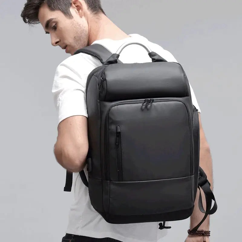 Mochila Preta Funcional Impermeável Para Negócios Carregamento USB
