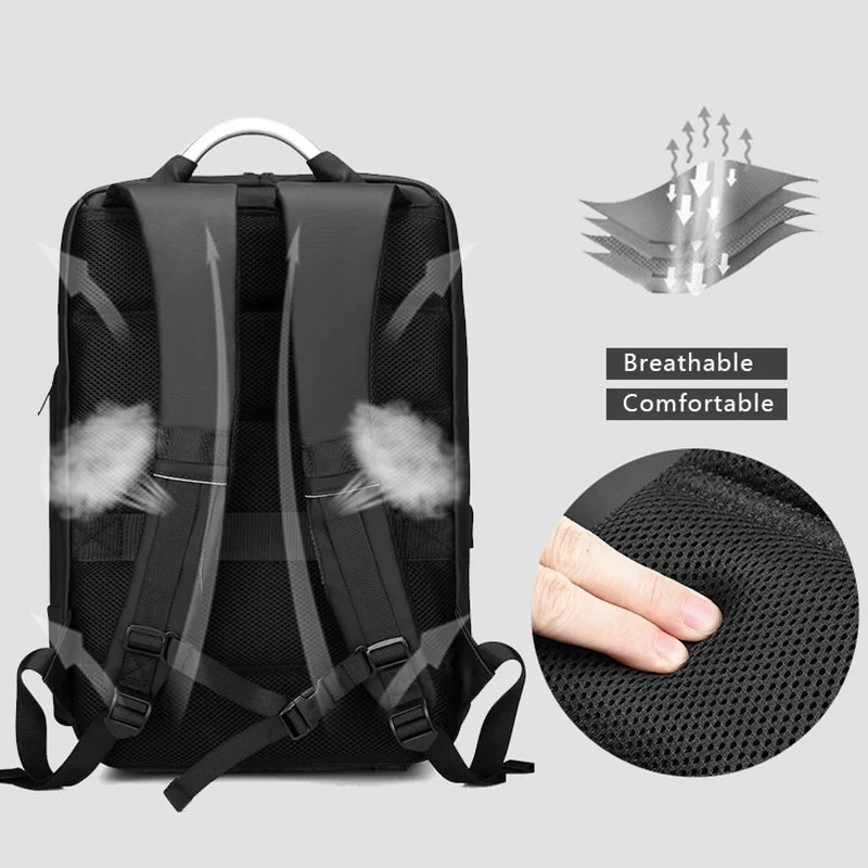 Mochila Preta Funcional Impermeável Para Negócios Carregamento USB