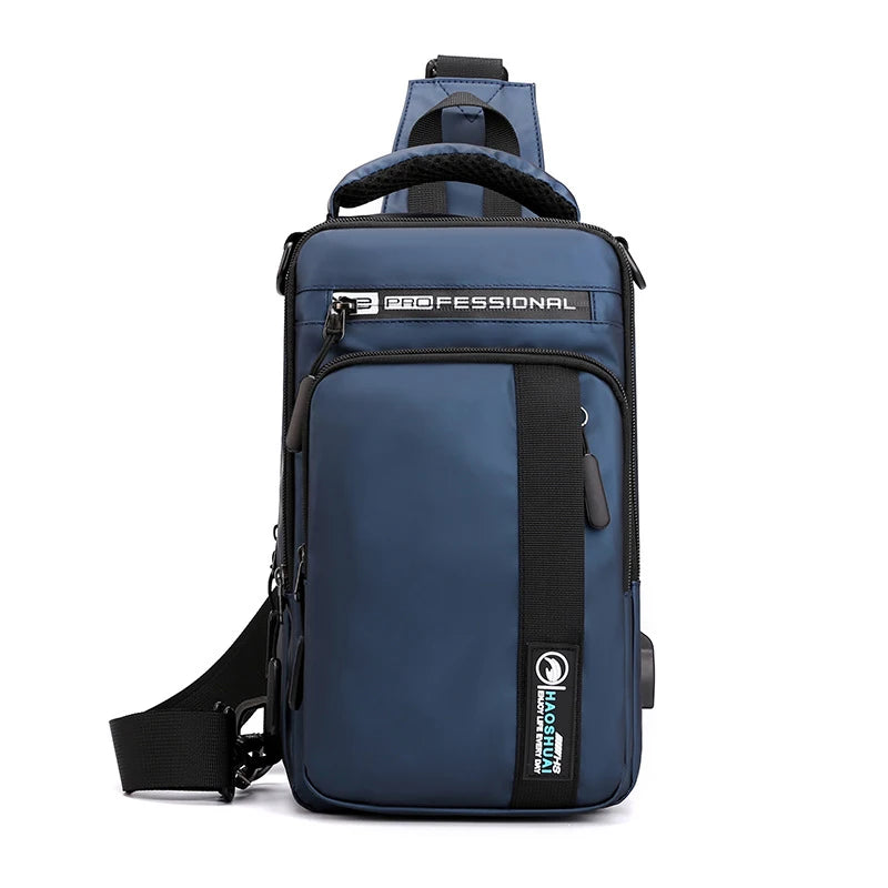Bolsa de Ombro Masculina  Versátil com Suporte USB | Impermeável