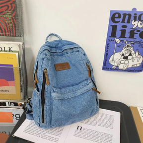 Mochila Jeans Para Mulheres Viagem Faculdade Bolsa Casual Versátil Moda Vintage