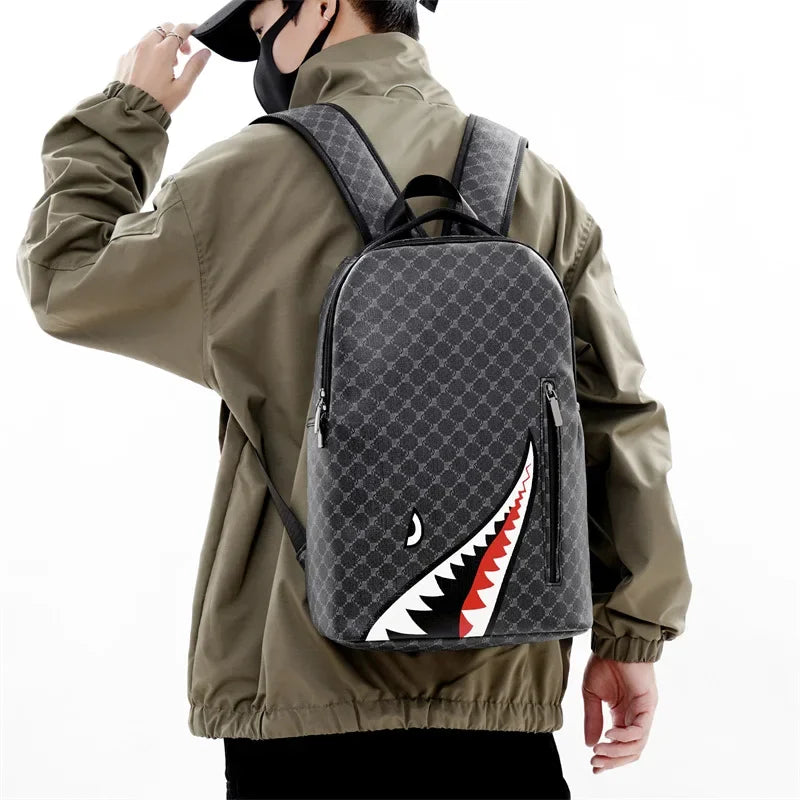 Mochila Escolar Xadrez Masculina Para Laptop Faculdade Design Tubarão Mochila De Alta Qualidade