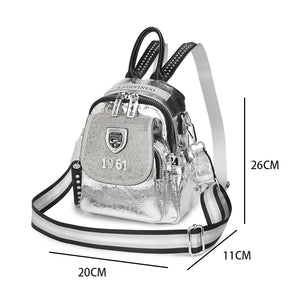 Mochila De Ombro Pequena Com Strass Bolsa Prateada Moda Brilho Com Alças Reguláveis