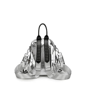 Mochila De Ombro Pequena Com Strass Bolsa Prateada Moda Brilho Com Alças Reguláveis