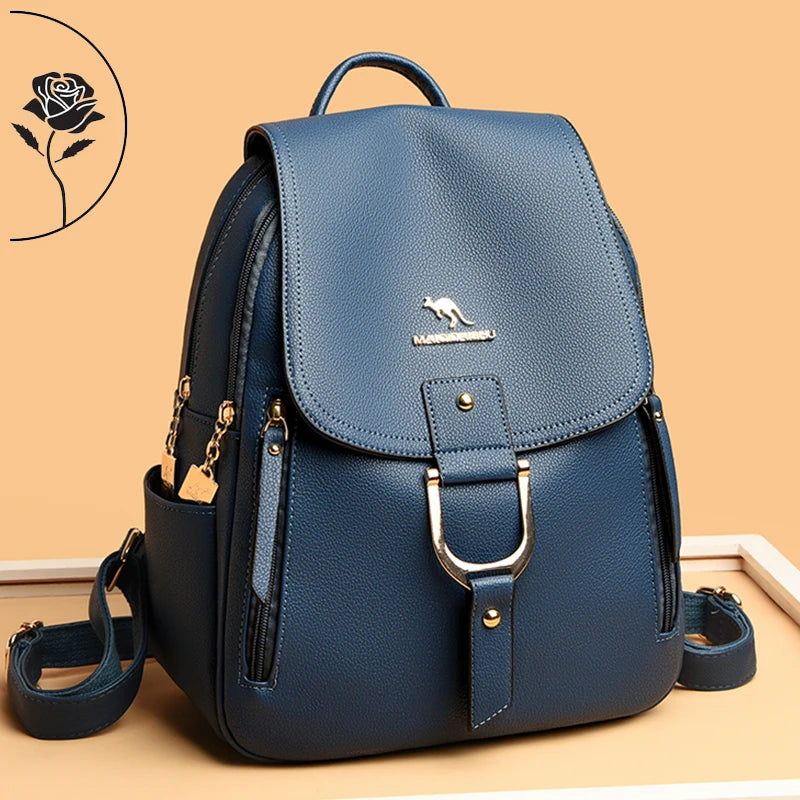 Mochila de couro multifunções para mulheres bolsas de ombro de alta qualidade