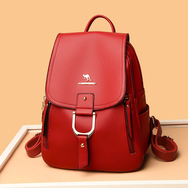 Mochila de couro multifunções para mulheres bolsas de ombro de alta qualidade