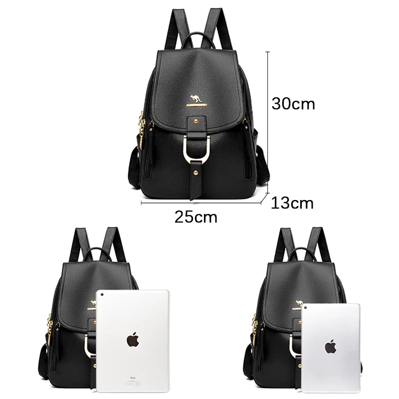 Mochila de couro multifunções para mulheres bolsas de ombro de alta qualidade