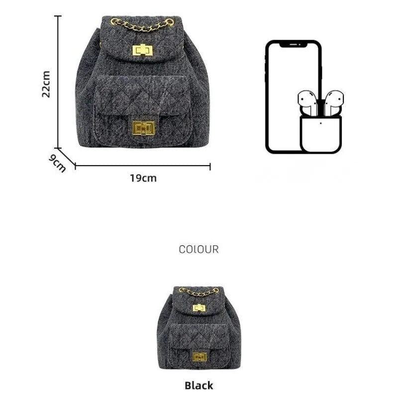 Mini Mochila Retrô Alças Com Correntaria Design Pequeno Casual