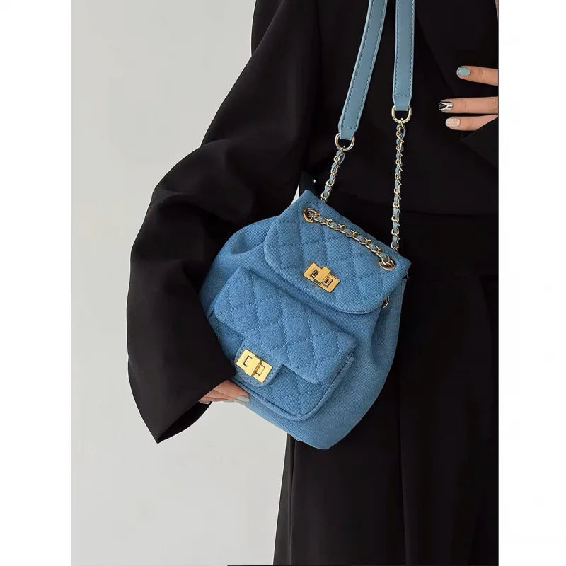 Mini Mochila Retrô Alças Com Correntaria Design Pequeno Casual