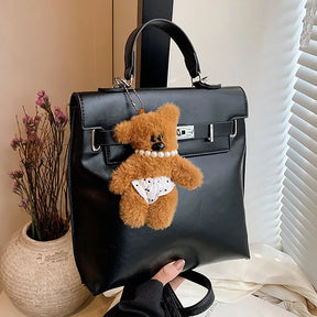 Mochila Portátil Saco de Viagem Para Mulheres Chaveiro de Pelúcia Com Alça Dupla