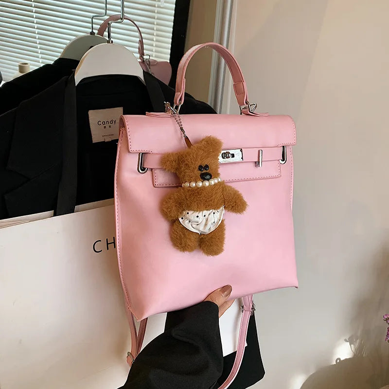 Mochila Portátil Saco de Viagem Para Mulheres Chaveiro de Pelúcia Com Alça Dupla