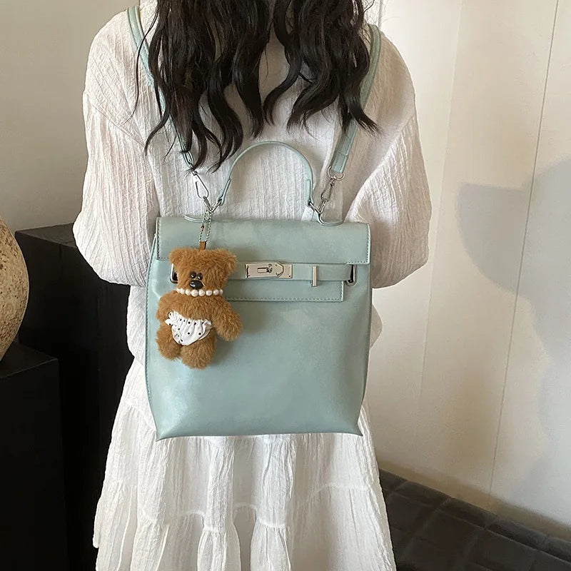 Mochila Portátil Saco de Viagem Para Mulheres Chaveiro de Pelúcia Com Alça Dupla