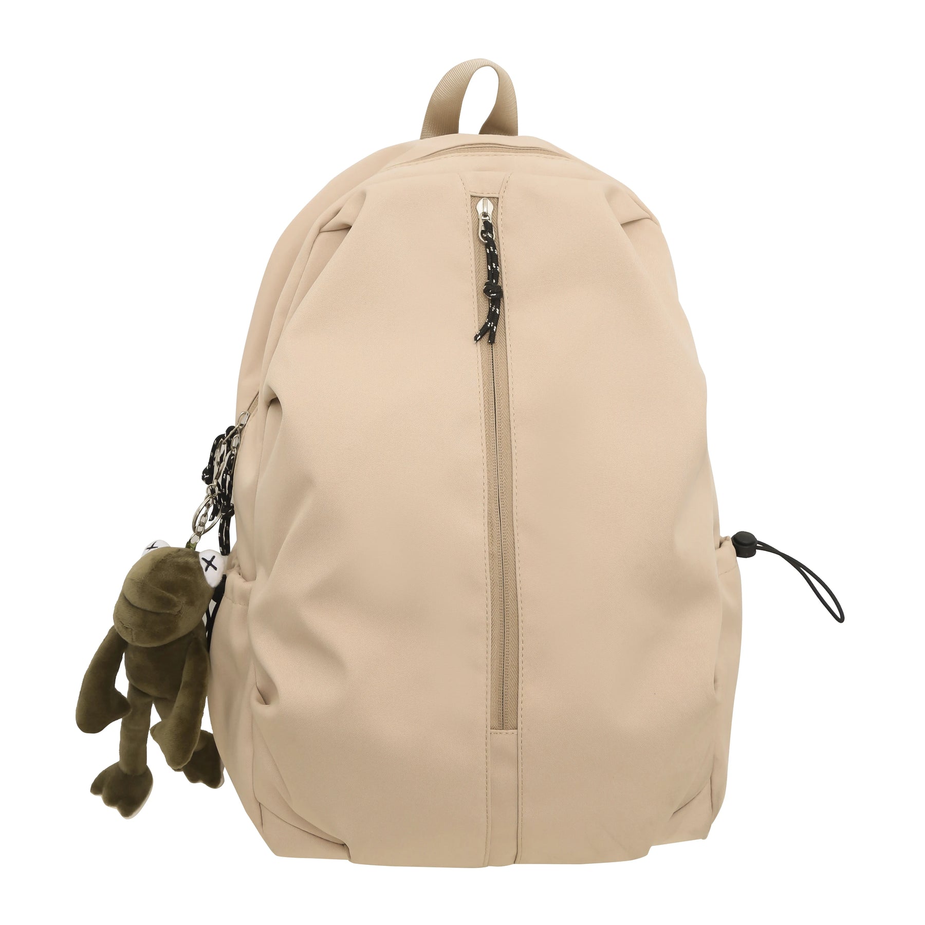 Mochila Unissex Monocromática Para Viagem com Pingente de Sapinho