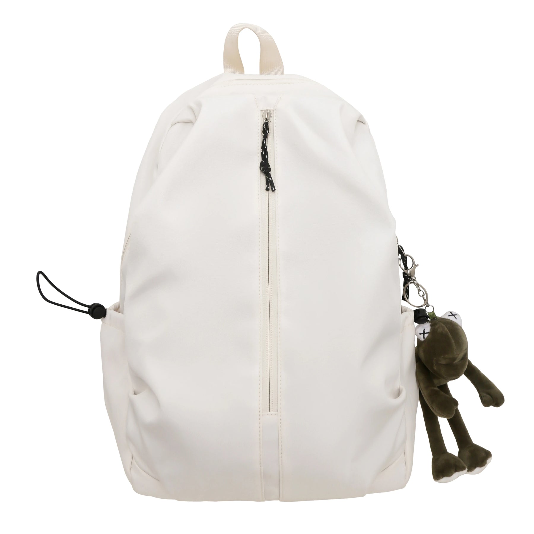 Mochila Unissex Monocromática Para Viagem com Pingente de Sapinho