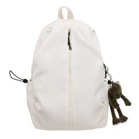 Mochila Unissex Monocromática Para Viagem com Pingente de Sapinho