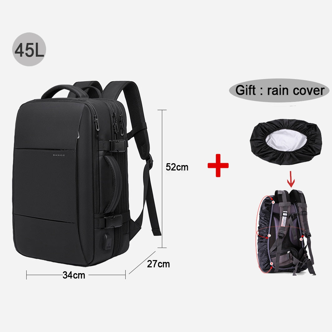 Mochila Masculina de Negócios + Capa Protetora de Chuva - Entrada USB - 37 Litros - à Prova d'Água - City Bag