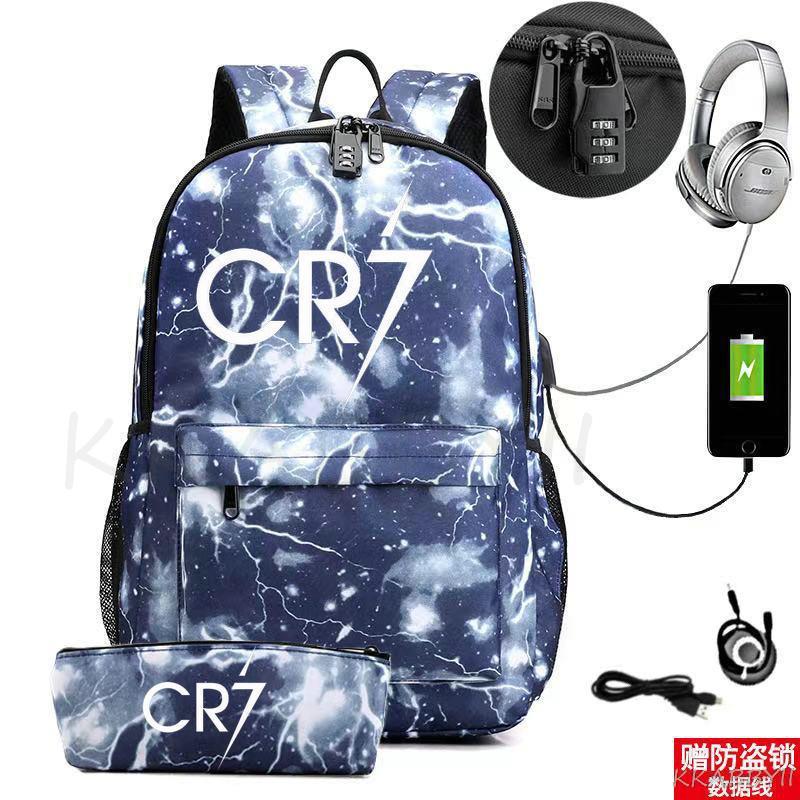 Kit Escolar CR7: Mochila com Entrada de Fone de Ouvido e USB + Estojo