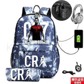 Kit Escolar CR7: Mochila com Entrada de Fone de Ouvido e USB + Estojo