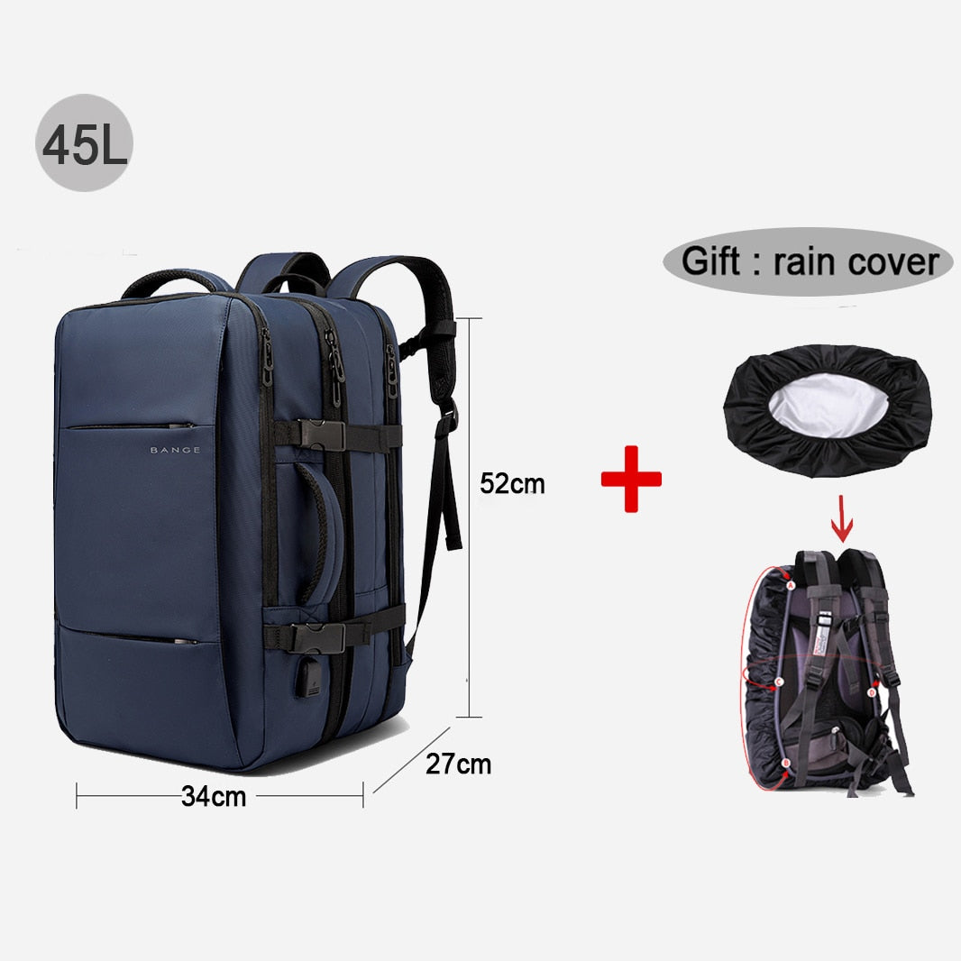 Mochila Masculina de Negócios + Capa Protetora de Chuva - Entrada USB - 37 Litros - à Prova d'Água - City Bag