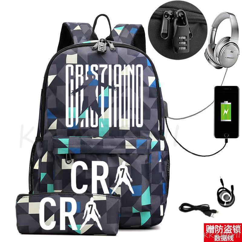 Kit Escolar CR7: Mochila com Entrada de Fone de Ouvido e USB + Estojo