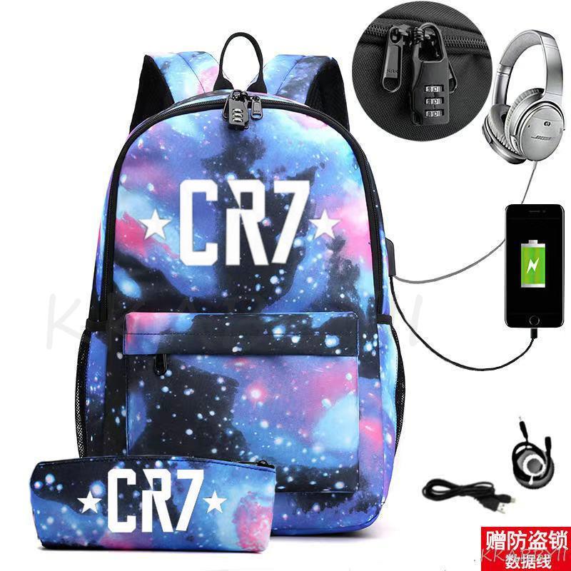 Kit Escolar CR7: Mochila com Entrada de Fone de Ouvido e USB + Estojo
