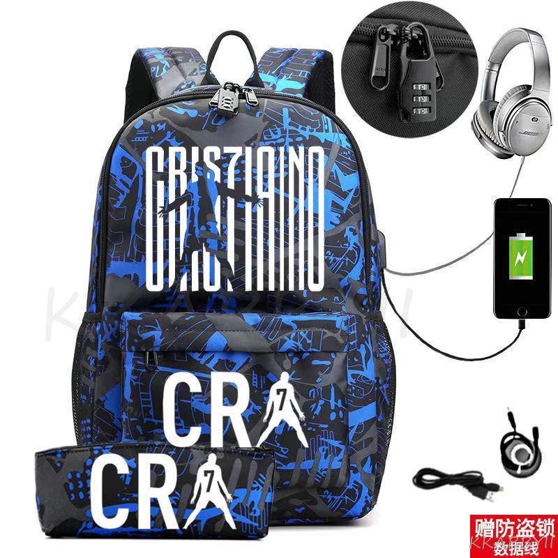 Kit Escolar CR7: Mochila com Entrada de Fone de Ouvido e USB + Estojo