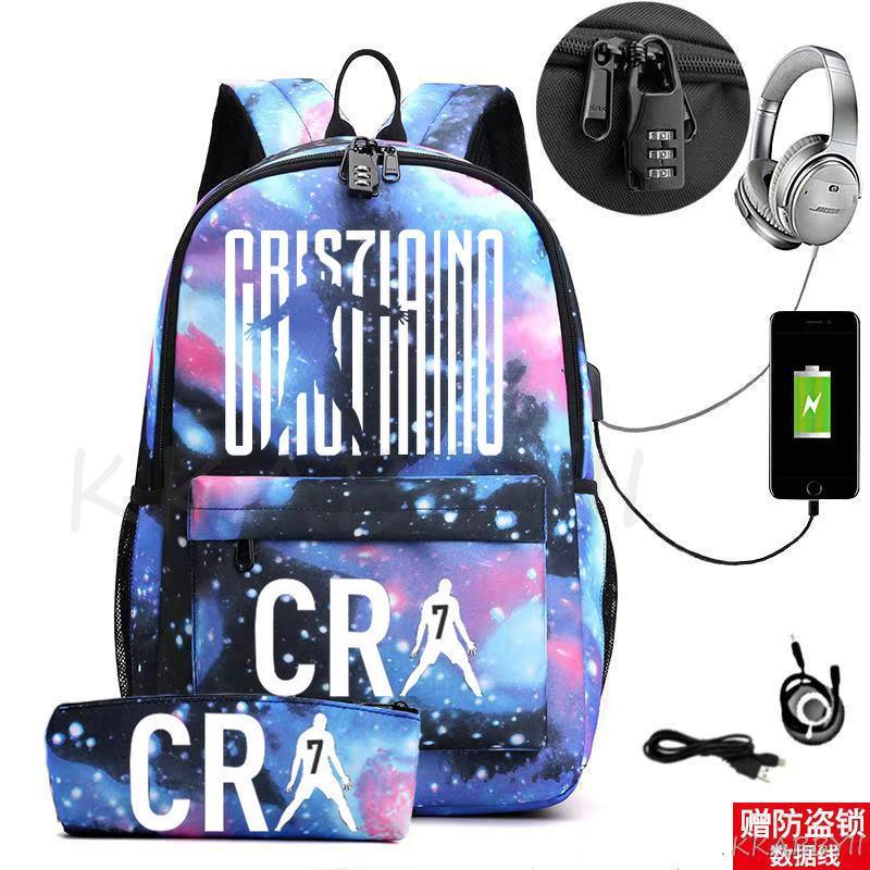 Kit Escolar CR7: Mochila com Entrada de Fone de Ouvido e USB + Estojo
