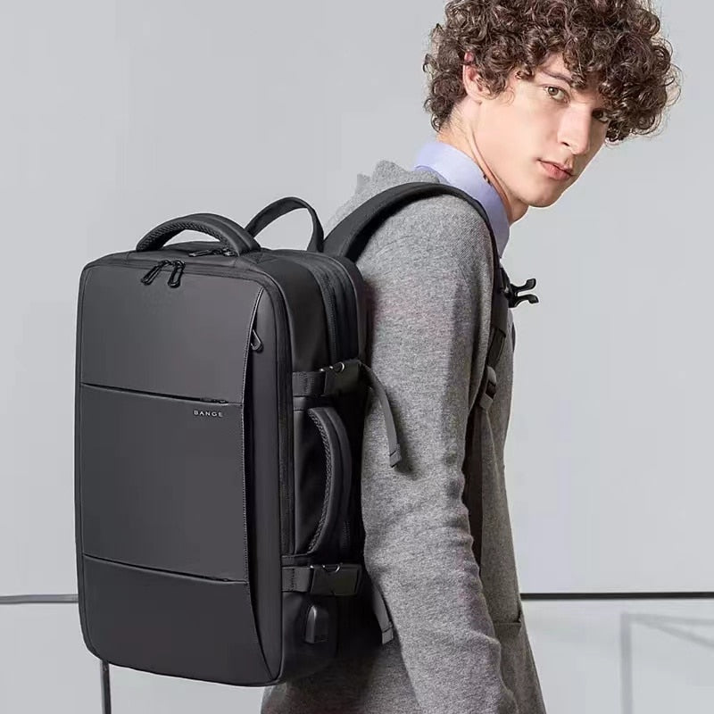 Mochila Masculina de Negócios + Capa Protetora de Chuva - Entrada USB - 37 Litros - à Prova d'Água - City Bag