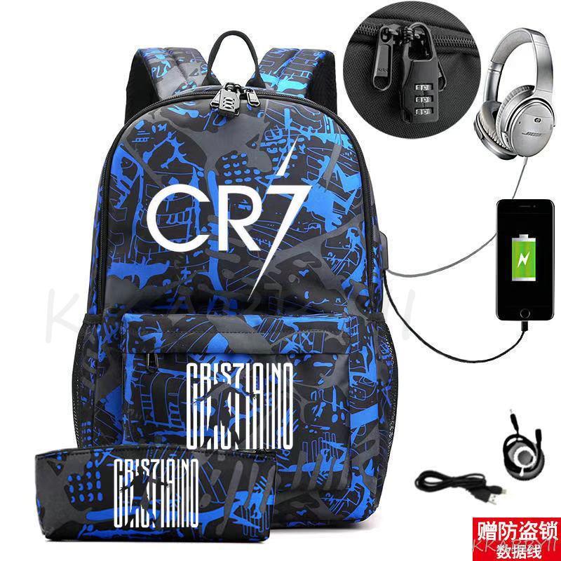 Kit Escolar CR7: Mochila com Entrada de Fone de Ouvido e USB + Estojo