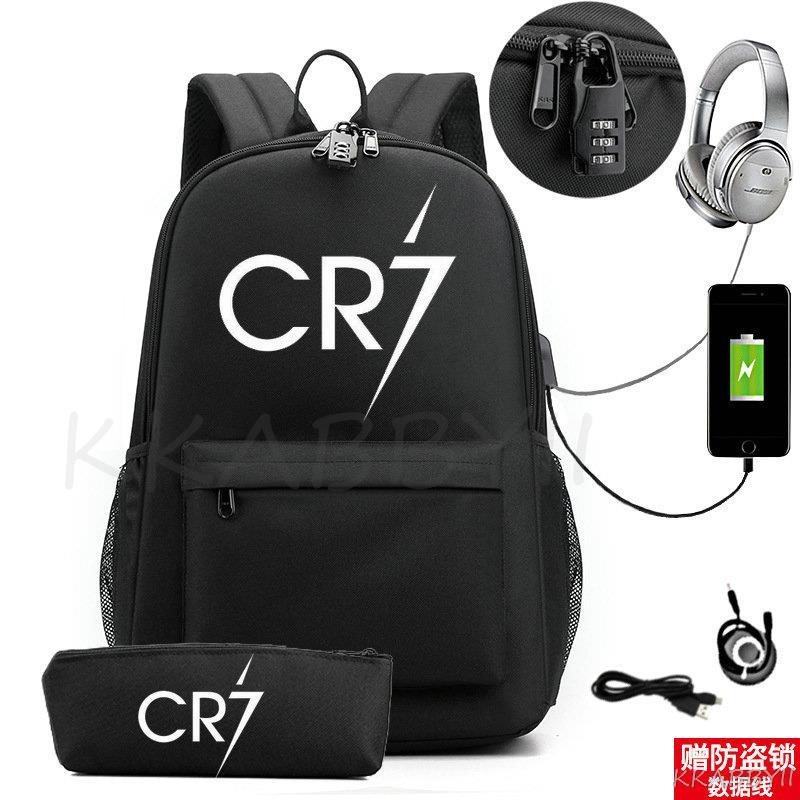 Kit Escolar CR7: Mochila com Entrada de Fone de Ouvido e USB + Estojo