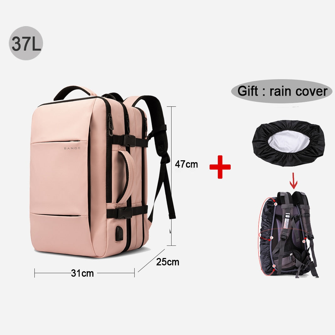 Mochila Masculina de Negócios + Capa Protetora de Chuva - Entrada USB - 37 Litros - à Prova d'Água - City Bag