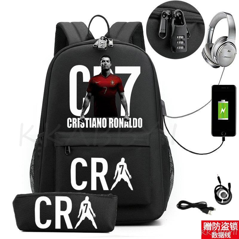 Kit Escolar CR7: Mochila com Entrada de Fone de Ouvido e USB + Estojo