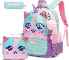 Kit Escolar Fofo com 3 Peças: Mochila, Lancheira e Estojo