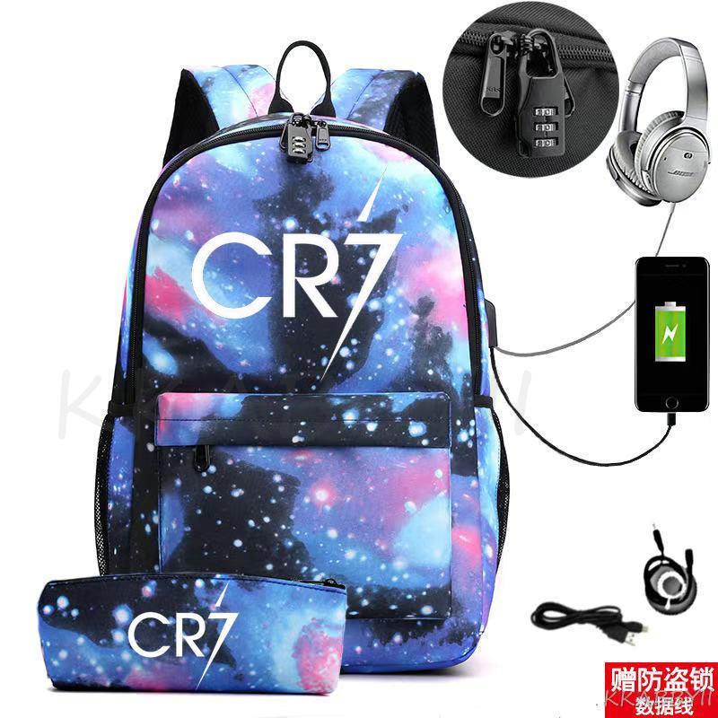 Kit Escolar CR7: Mochila com Entrada de Fone de Ouvido e USB + Estojo