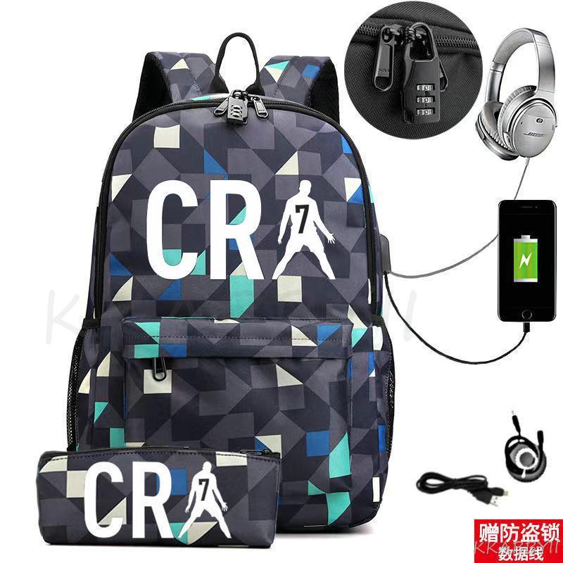 Kit Escolar CR7: Mochila com Entrada de Fone de Ouvido e USB + Estojo