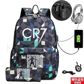 Kit Escolar CR7: Mochila com Entrada de Fone de Ouvido e USB + Estojo