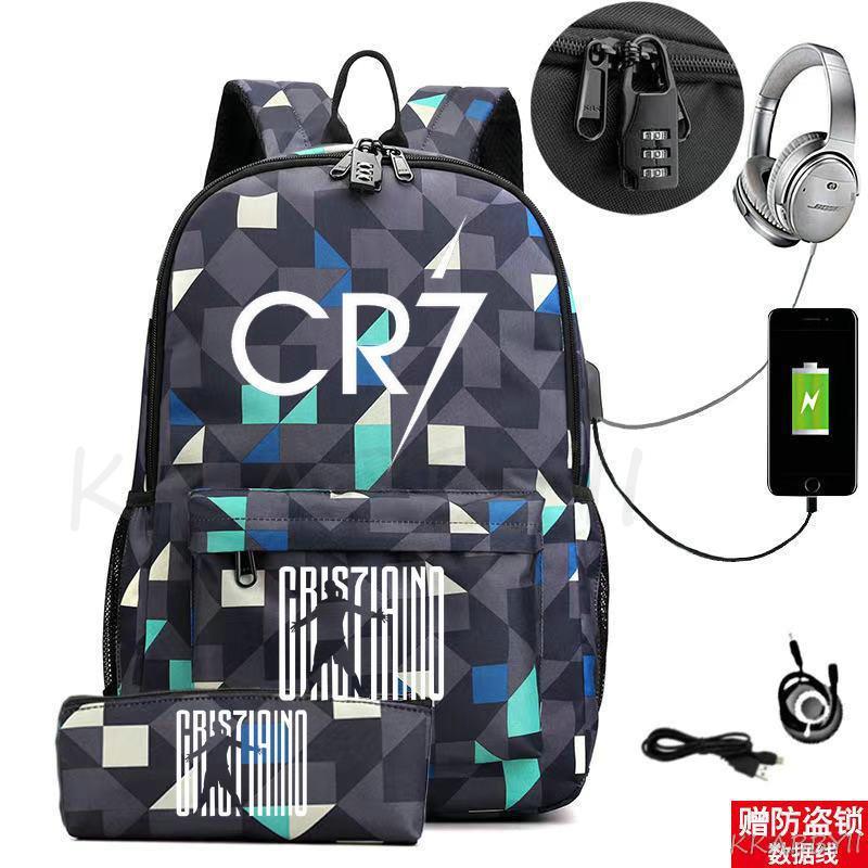 Kit Escolar CR7: Mochila com Entrada de Fone de Ouvido e USB + Estojo