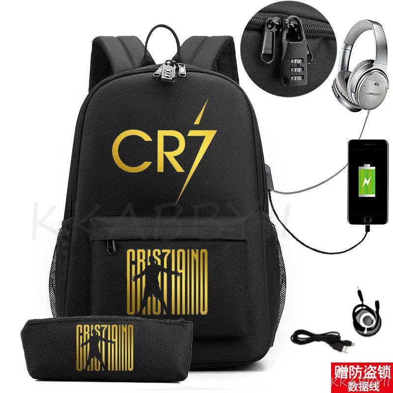 Kit Escolar C. Ronaldo: Mochila com Entrada de Fone de Ouvido e USB + Estojo