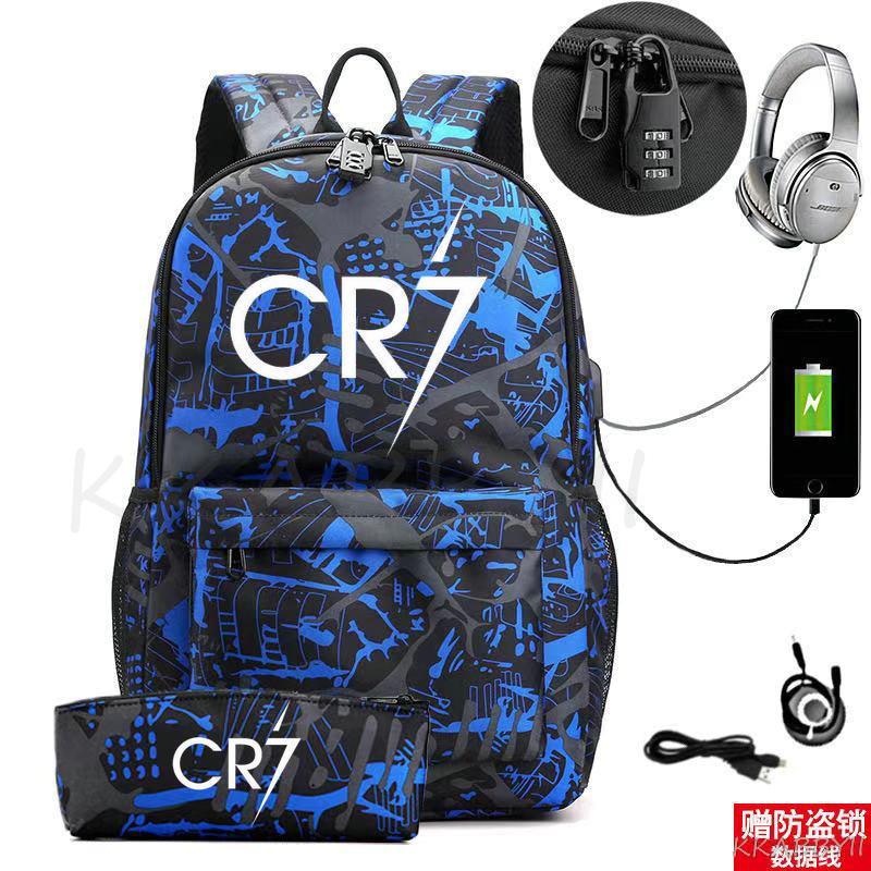 Kit Escolar CR7: Mochila com Entrada de Fone de Ouvido e USB + Estojo