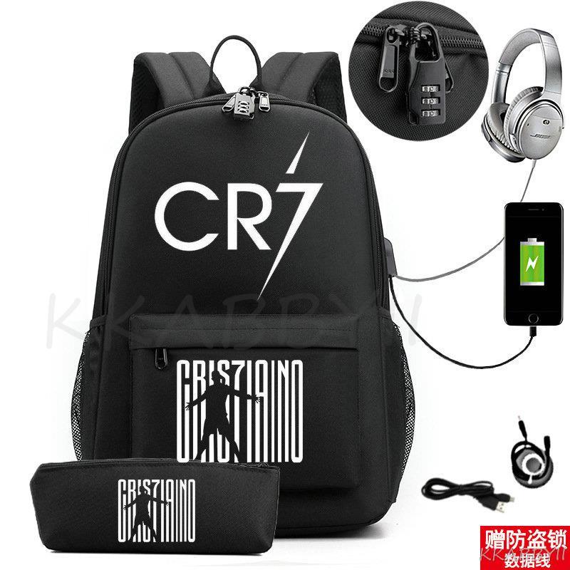 Kit Escolar CR7: Mochila com Entrada de Fone de Ouvido e USB + Estojo