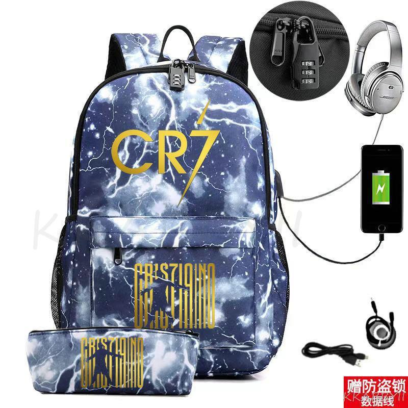 Kit Escolar CR7: Mochila com Entrada de Fone de Ouvido e USB + Estojo