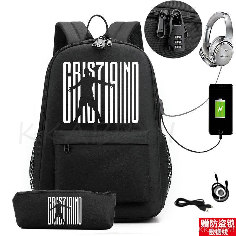 Kit Escolar CR7: Mochila com Entrada de Fone de Ouvido e USB + Estojo
