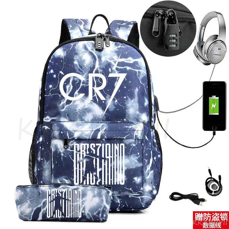 Kit Escolar CR7: Mochila com Entrada de Fone de Ouvido e USB + Estojo