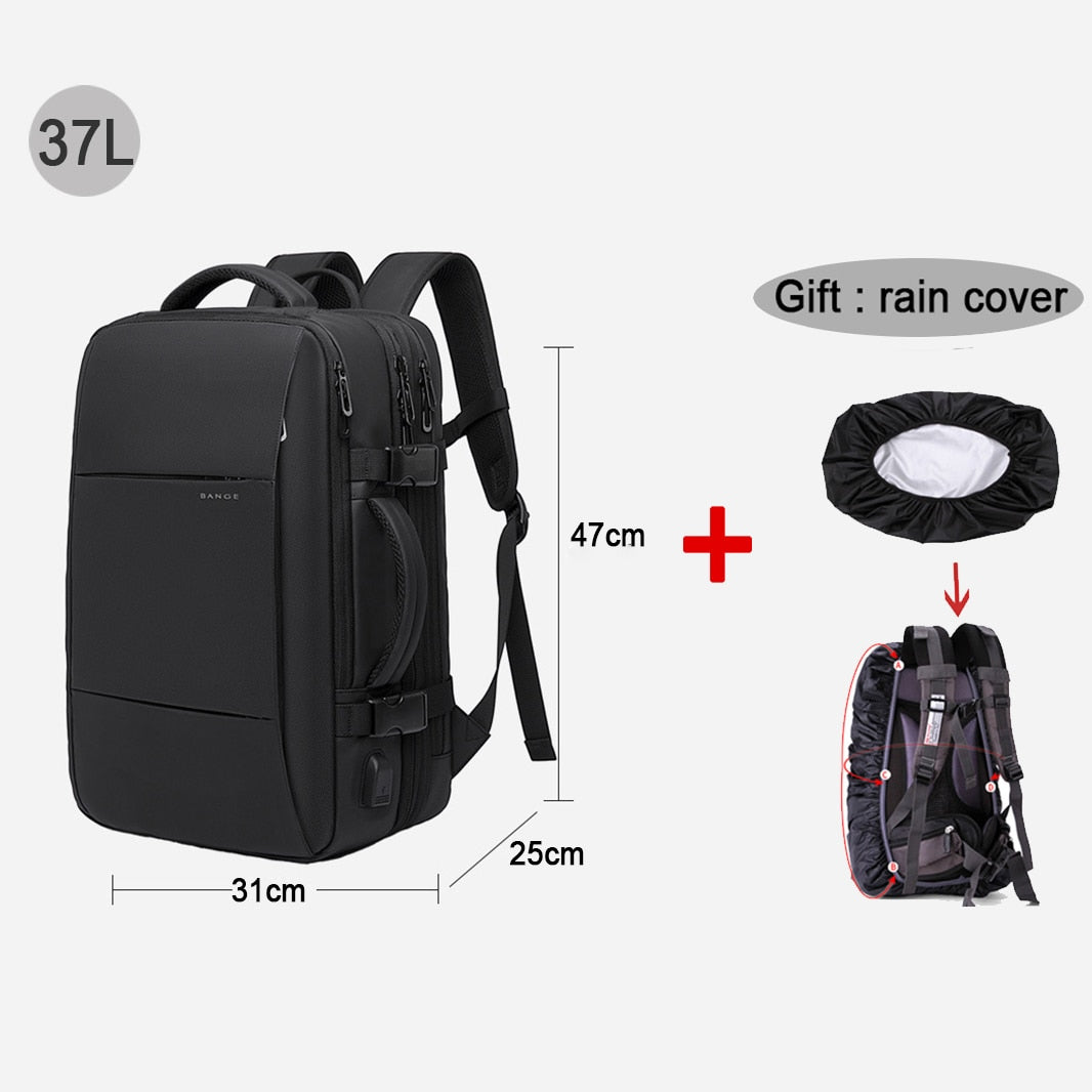 Mochila Masculina de Negócios + Capa Protetora de Chuva - Entrada USB - 37 Litros - à Prova d'Água - City Bag