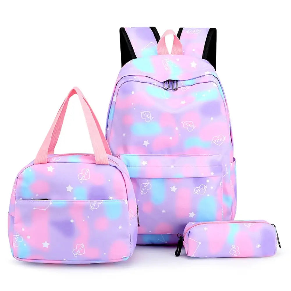 Conjunto Fashion 3 em 1: Mochila Escolar,  Lancheira e Estojo